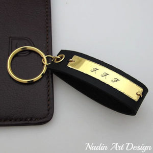 Leather and gold engraved key chain