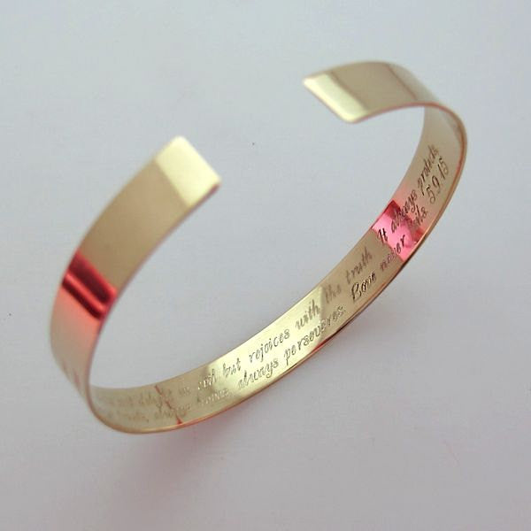 Secret Message Bracelet - Engraved Gold Cuff