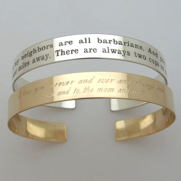 Secret Message Bracelet - Engraved Gold Cuff