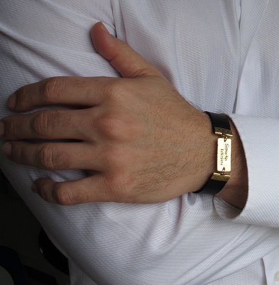 Custom Nameplate Leather Cuff for Men