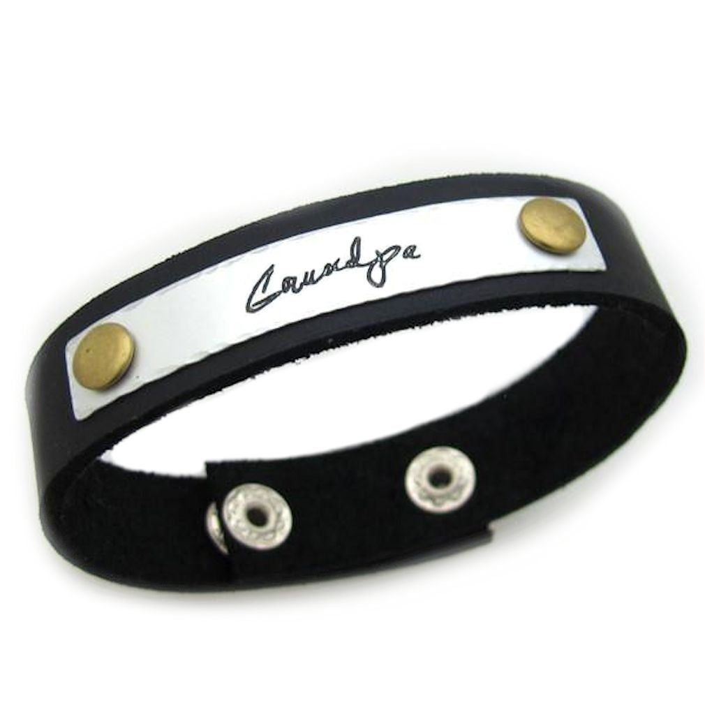 Signature engraved leather cuff  - Engraved Handwriting Bracelet for Men 