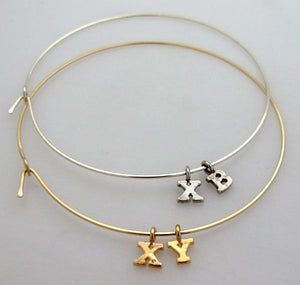 Gold Bangle Bracelet with Custom Initials Charms