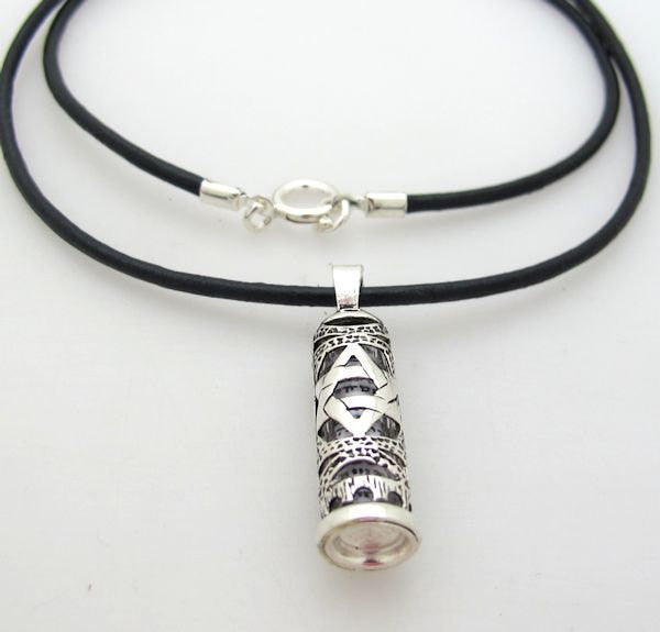 Mezuzah Necklace for men - Jewish symbol pendant cord necklace - Evil Eye Jewish Necklace