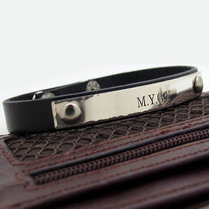 Custom ID Leather Bracelet for Men