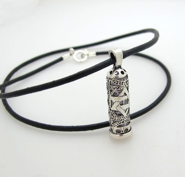 Mezuzah Necklace in Silver with Cut Out Star of David