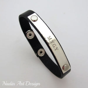 Leather Cuff Nameplate Bracelet