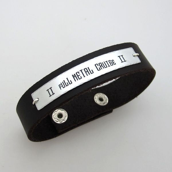 Nameplate leather cuff bracelet