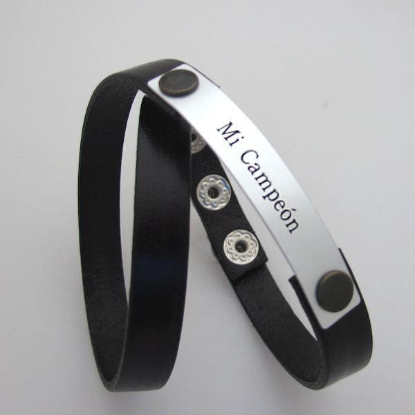 Double leather bracelet with engraving - Custom mens bracelet for husband