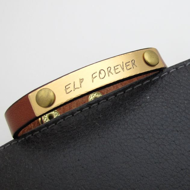 Brown leather bracelet with engraving