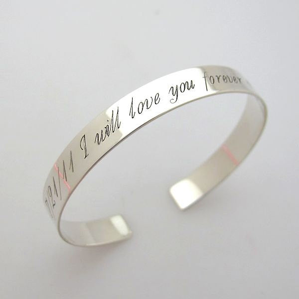 Inside engraved silver cuff bracelet