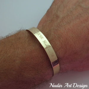 Gold engraved cuff bracelet for men -  Mens Bracelet with Latitude Longitude coordinates