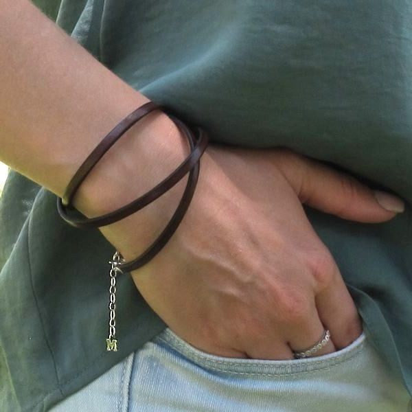 Wrap leather bracelet with initial charm