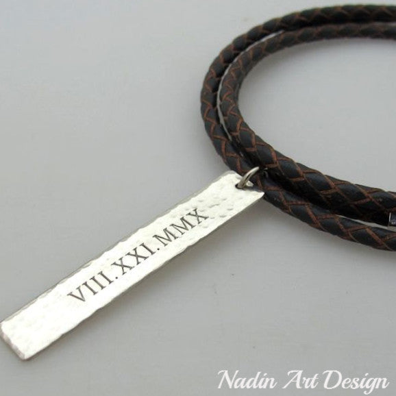 Braided cord necklace with engraved tag pendant