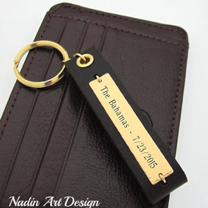 Leather and gold keychain with engraving