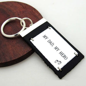 Leather and metal engraved keychain