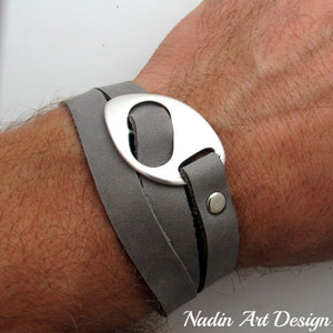 Grey leather wrap bracelet