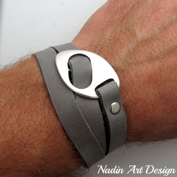 Grey leather wrap bracelet