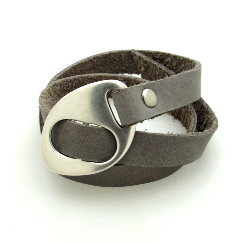 Grey leather wrap bracelet