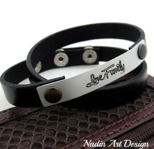Adjustable wrap bracelet with engraving