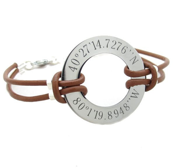 Washer personalized leather bracelet