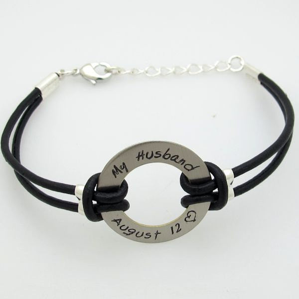Mens Personalized Leather Wristband - Gift for Husband