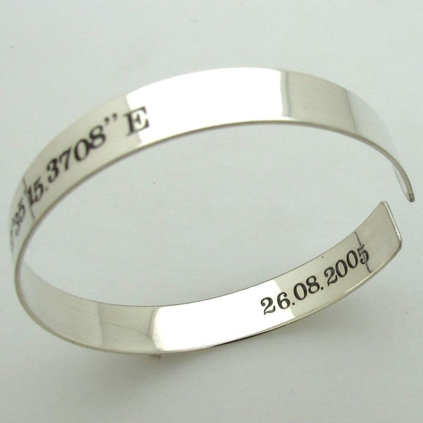 Coordinates Bracelet - Two Side Engraved Cuff