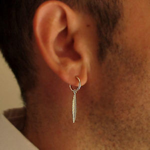 Feather Earring for men - Mens Pendant Earring silver feather