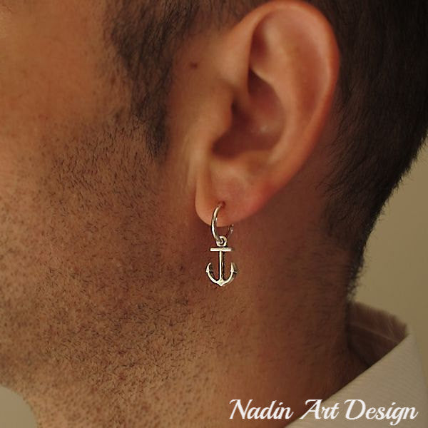 Mens Hoop Earrings - Sterling Silver Mens Earrings - Nadin Art Design -  Personalized Jewelry