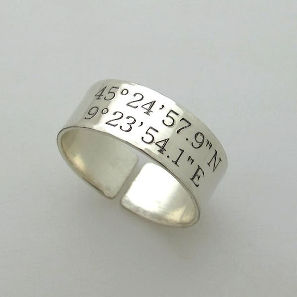 coordinates ring for men - Wide silver band ring