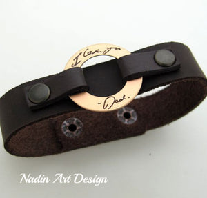 Leather Handwriting Bracelet for Men - Dad signature bracelet