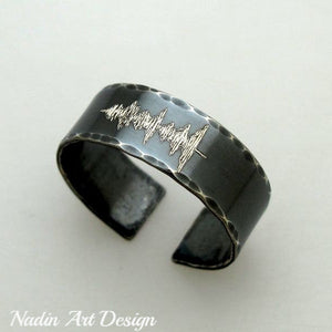Black band ring with soundwave engraving - voice recording ring