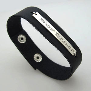 Latitude Longitude Bracelet - GPS Leather Cuff