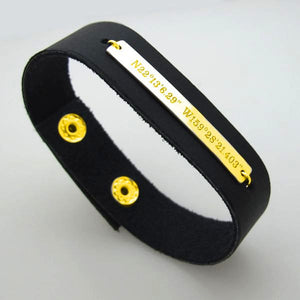 Latitude Longitude Bracelet - GPS Leather Cuff