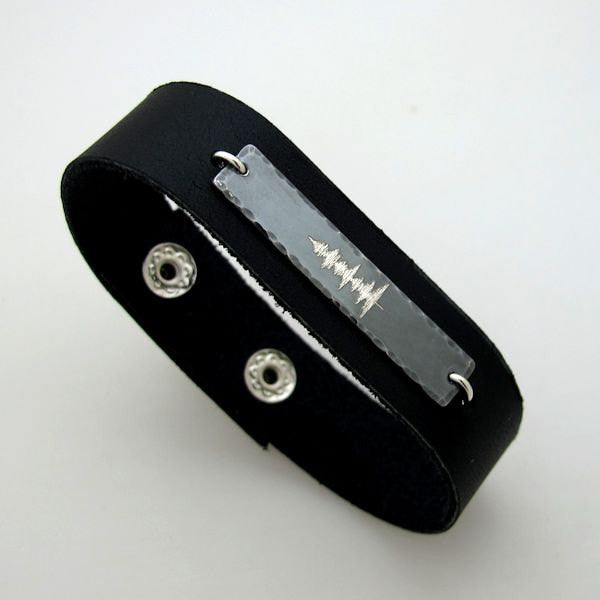 Custom Sound Wave Leather Bracelet for Him