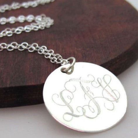 Monogram pendant silver necklace