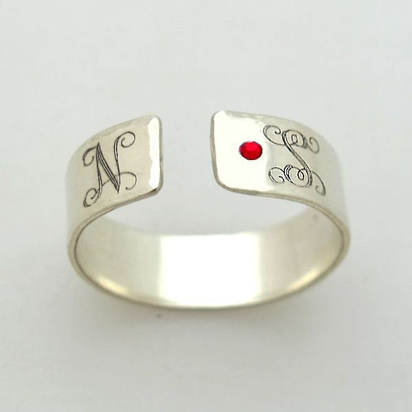 Birthstone Ring - Custom Sterling Silver Monogram Ring