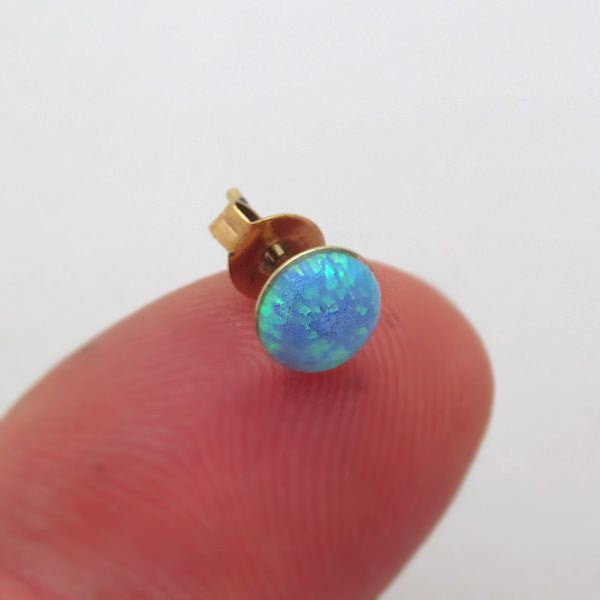 Blue Opal Gold Stud Earrings