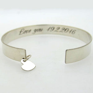 Heart Charm Sterling Silver Bangle Bracelet