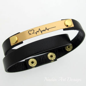 Heart Beat Bracelet for Men - Leather Cuff for him