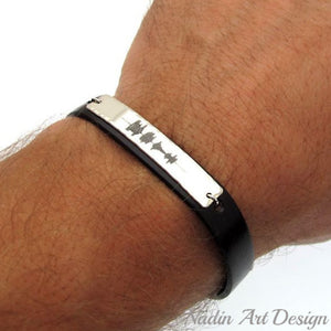 Sound Waves Leather Bracelet for Men