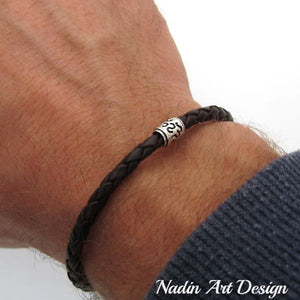 Braided leather bracelet with connector