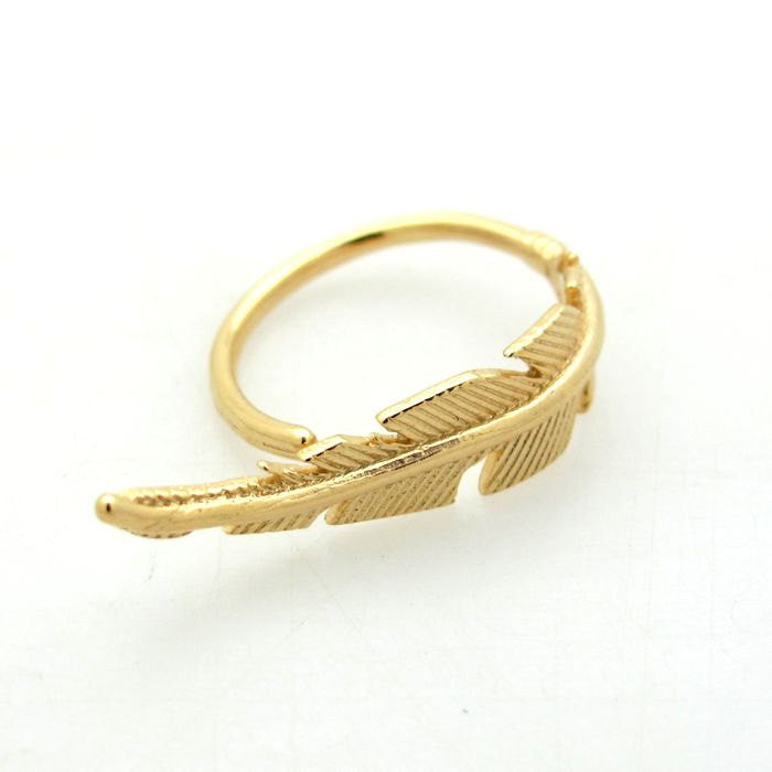 14K Gold Filled Gold Feather Ring, Unique Ring, Boho chic ring
