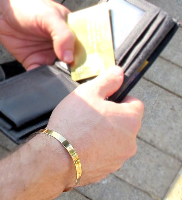 engraved gold cuff bracelet for him