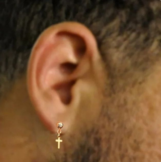 Gold Cross Dangle Earrings for Men One earring - Main Image
