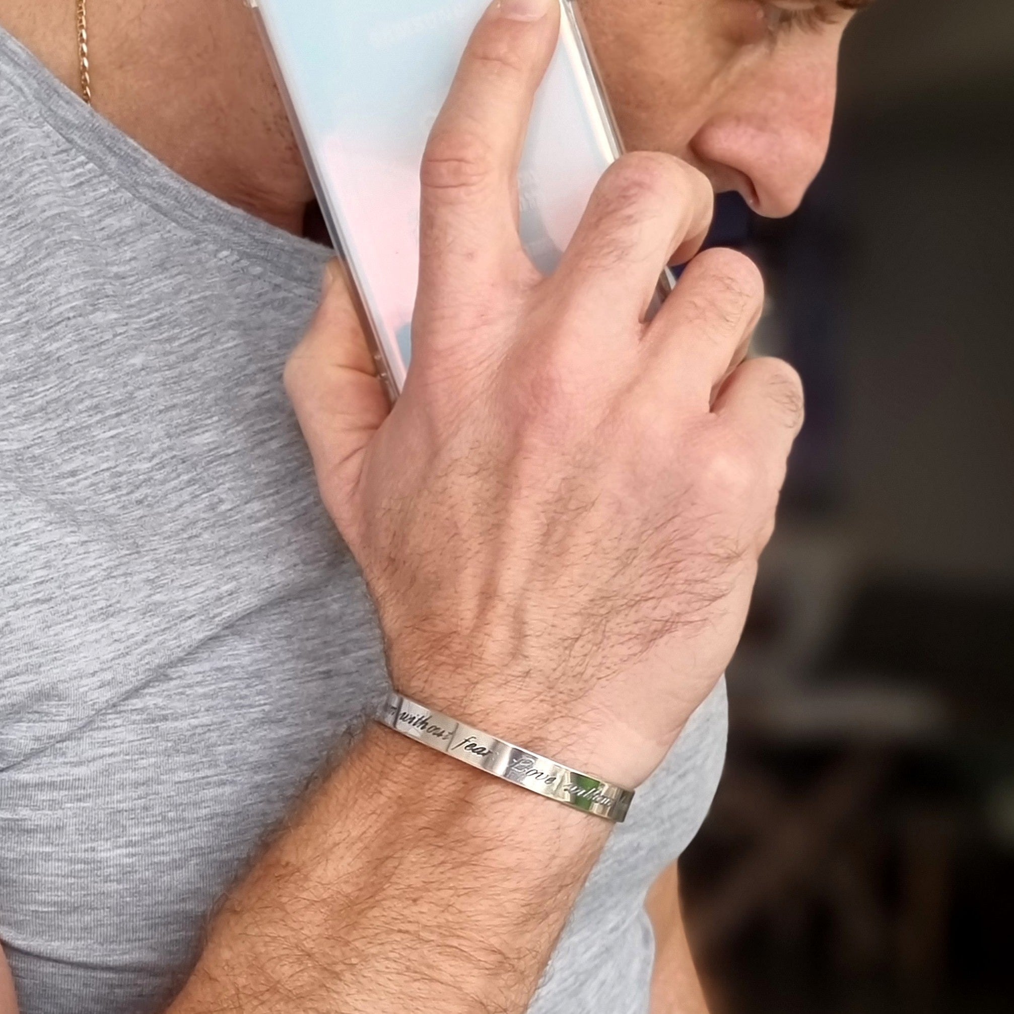 personalized Mens wrist cuff silver bracelet