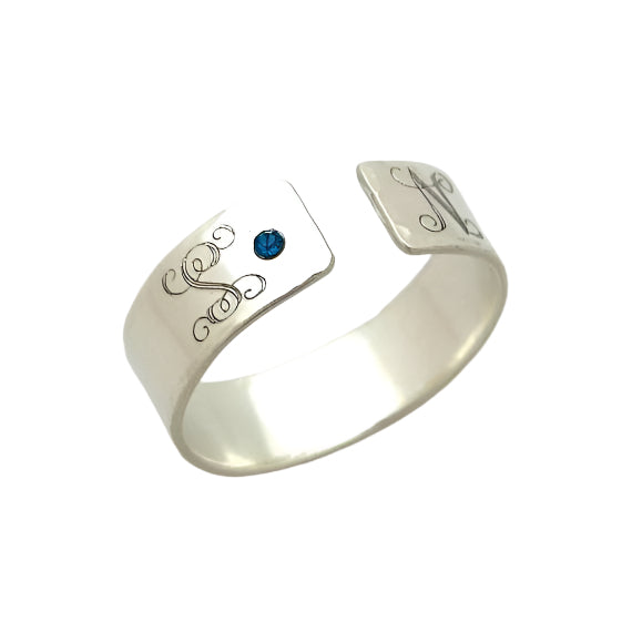 Monogram silver band ring