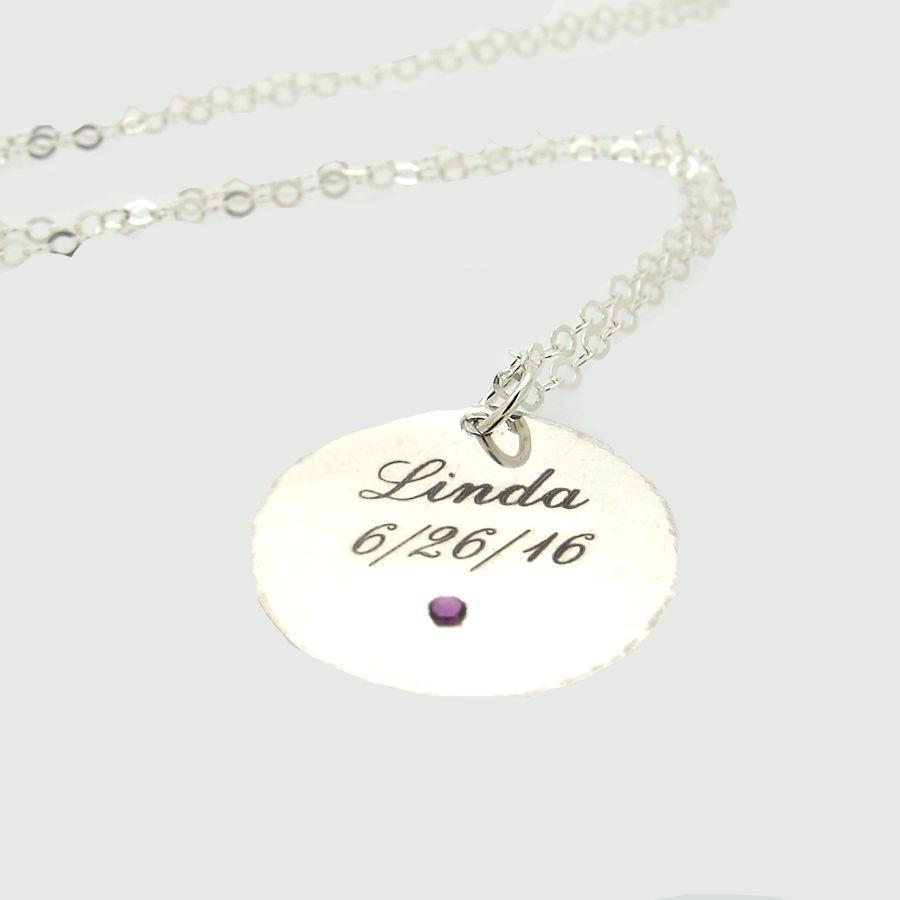 Birthstone name silver necklace