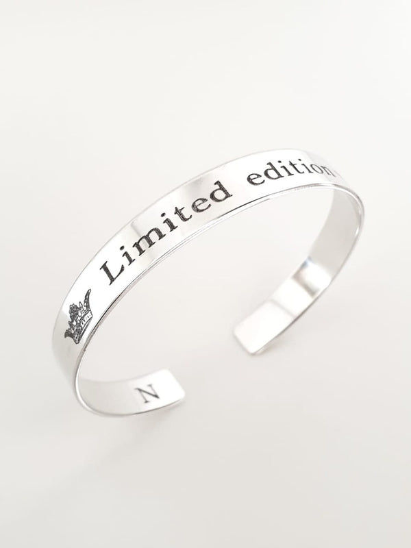 crow engraved silver cuff bracelet