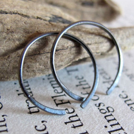 Oxidized Sterling Silver Black Hoops - Open hoop earrings