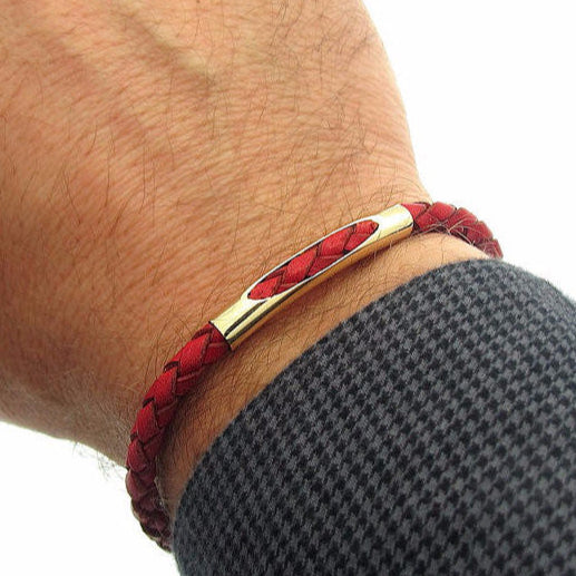 Braided red leather bracelet
